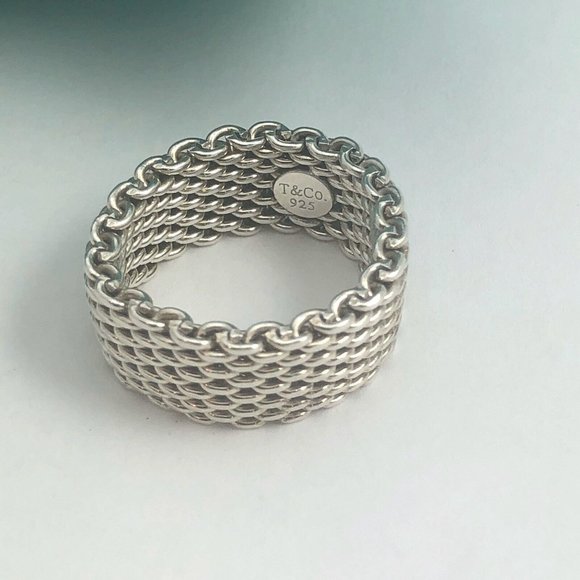 Size 9.5 Tiffany & Co Somerset Ring Mesh Weave Mens Unisex in Sterling Silver - Picture 2 of 6